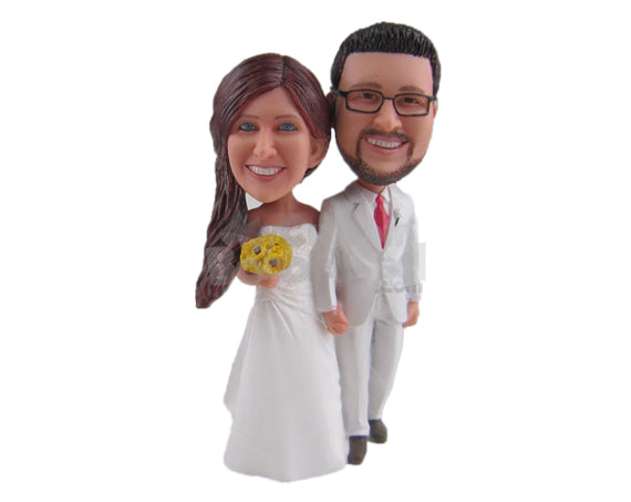 Custom Bobblehead Happy Married Couple In Wedding Attire Posing With A Bouquet - Wedding & Couples Bride & Groom Personalized Bobblehead & Cake Topper Custom Bobblehead Happy Married Couple In Wedding Attire Posing With A Bouquet - Wedding & Couples Bride & Groom Personalized Bobblehead & Cake Topper